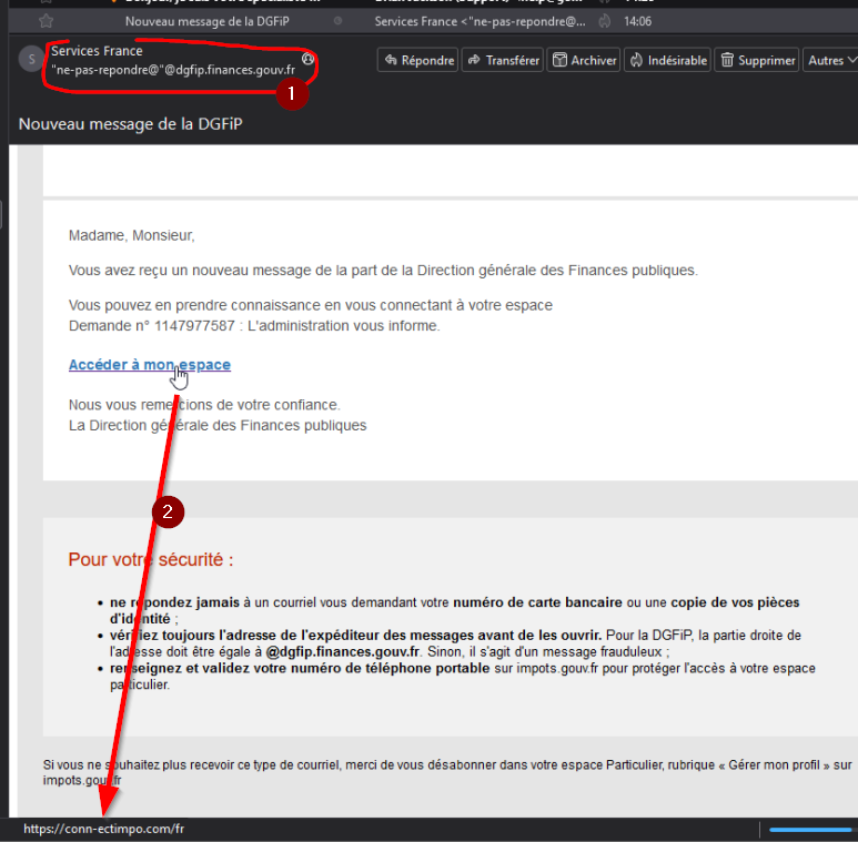 exemple mail faux site des impots